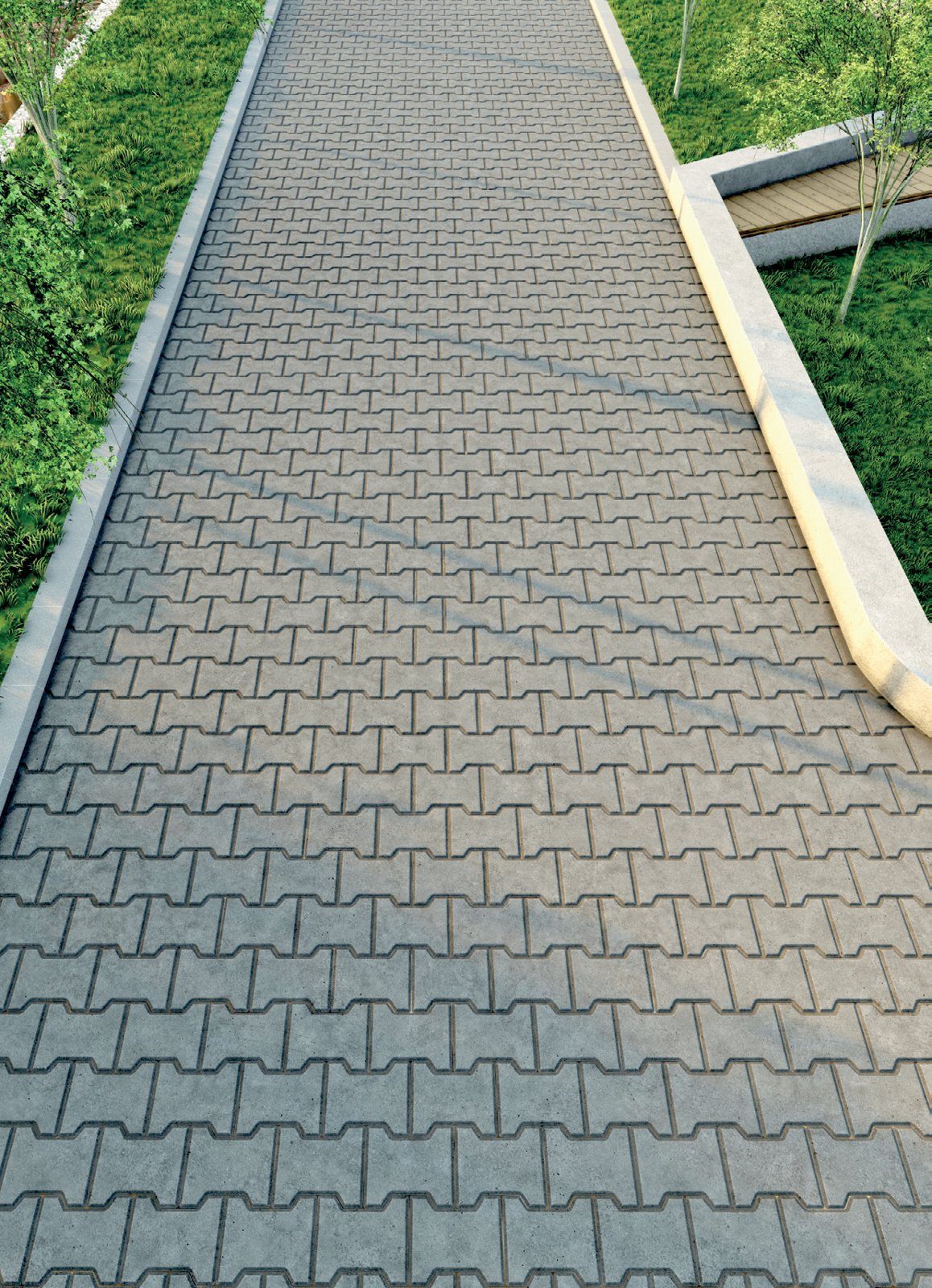 Pedestrian walkway in grey interlock